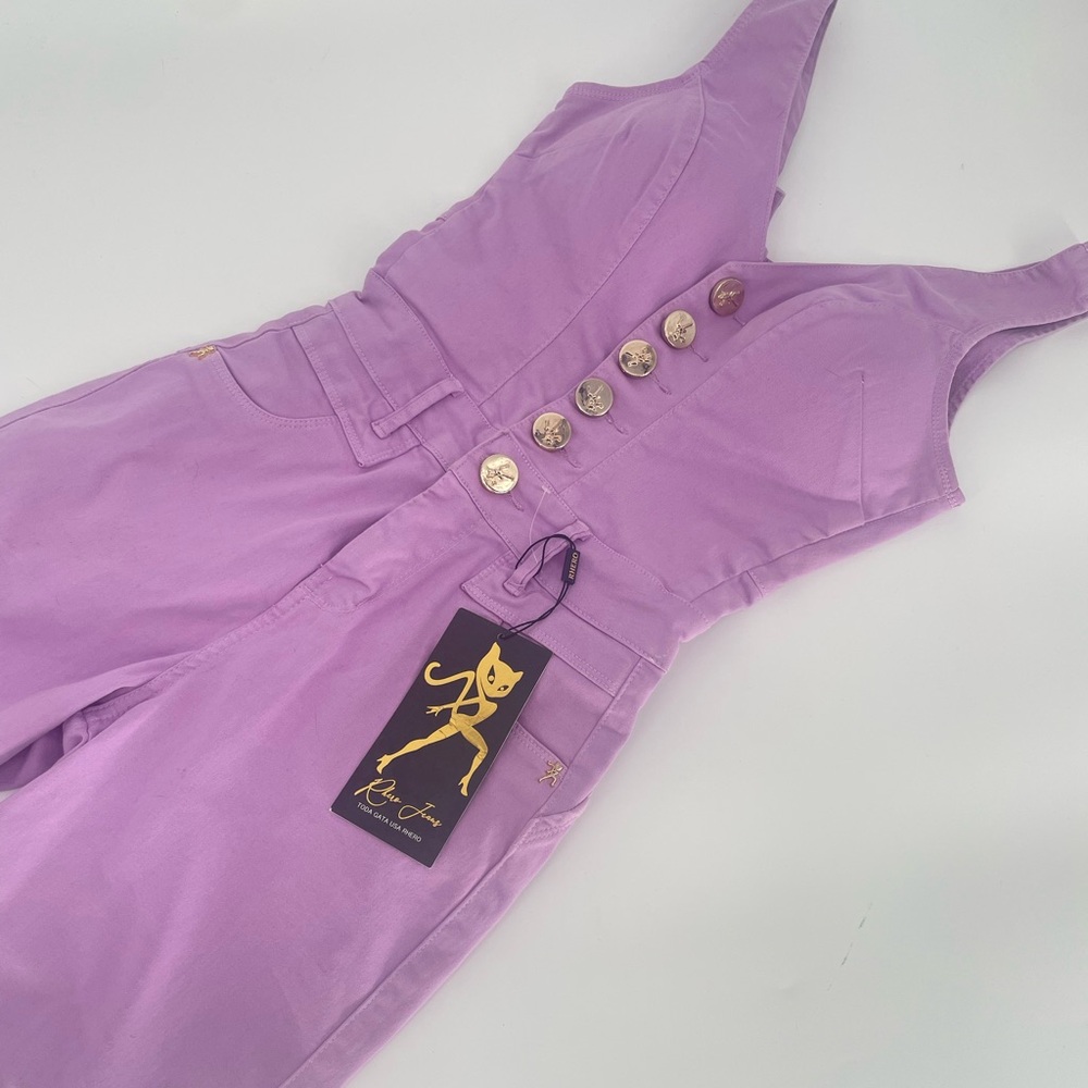 NWT Lavender RHERO Denim Romper With Gold Accents